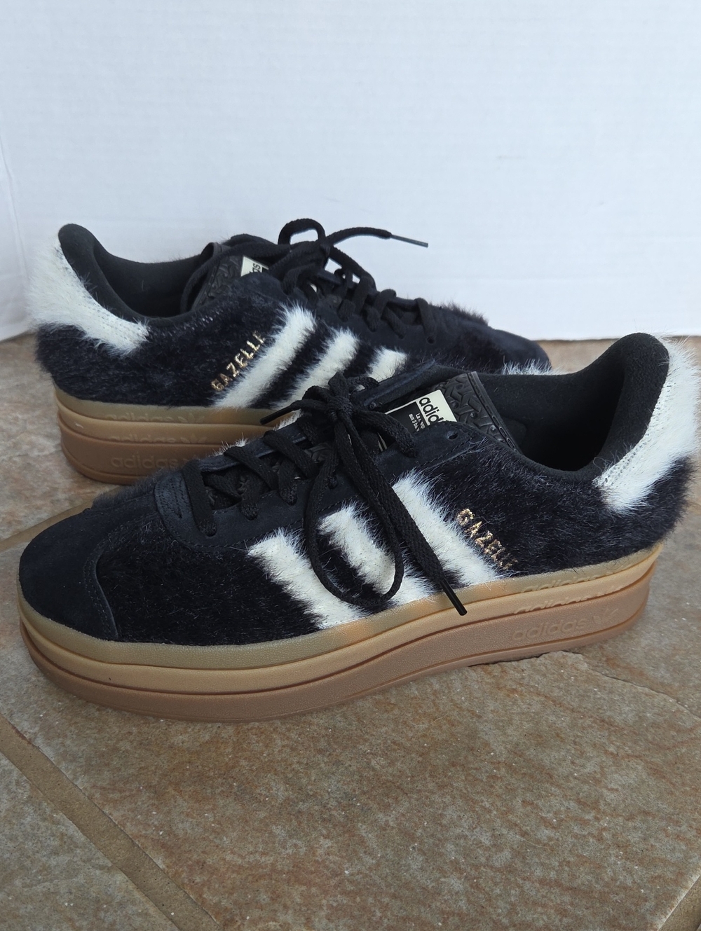 adidas Gazelle Platform Faux Fur Black, White & Brown Women's Sneakers